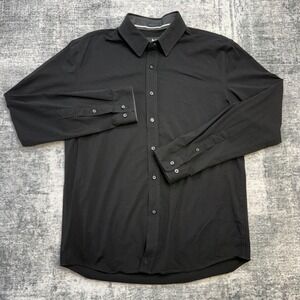 Buttercloth Shirt Mens Large Regular Fit‎ Black Icy Cotton Stretch Flip Cuff